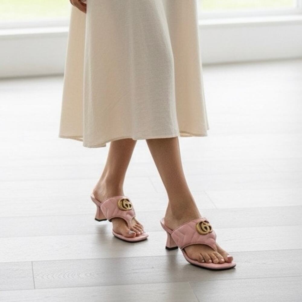 Gucci Women's Double G Thong Heeled Sandel Light Pink Size 36.5